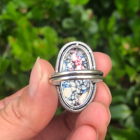 Sterling Silver 925 Handmade Multicolor White Howlite Ring Size 7 - Picture 4 of 7